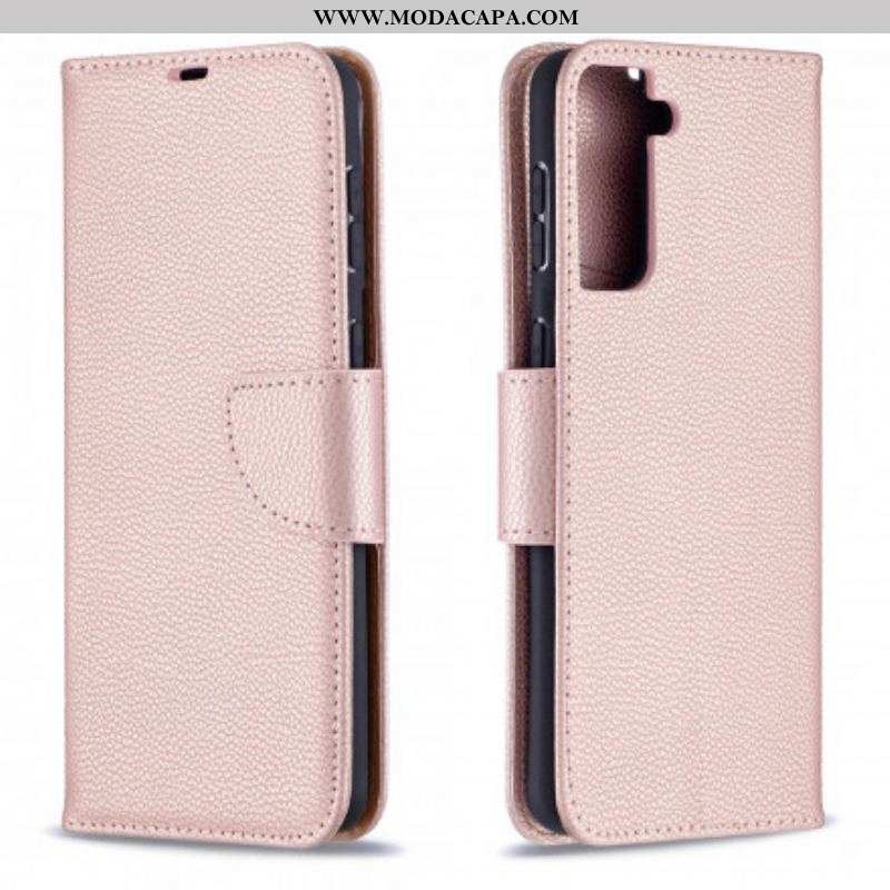 Capa Flip Para Samsung Galaxy S21 Plus 5G De Couro Lichia Rabat Oblíqua