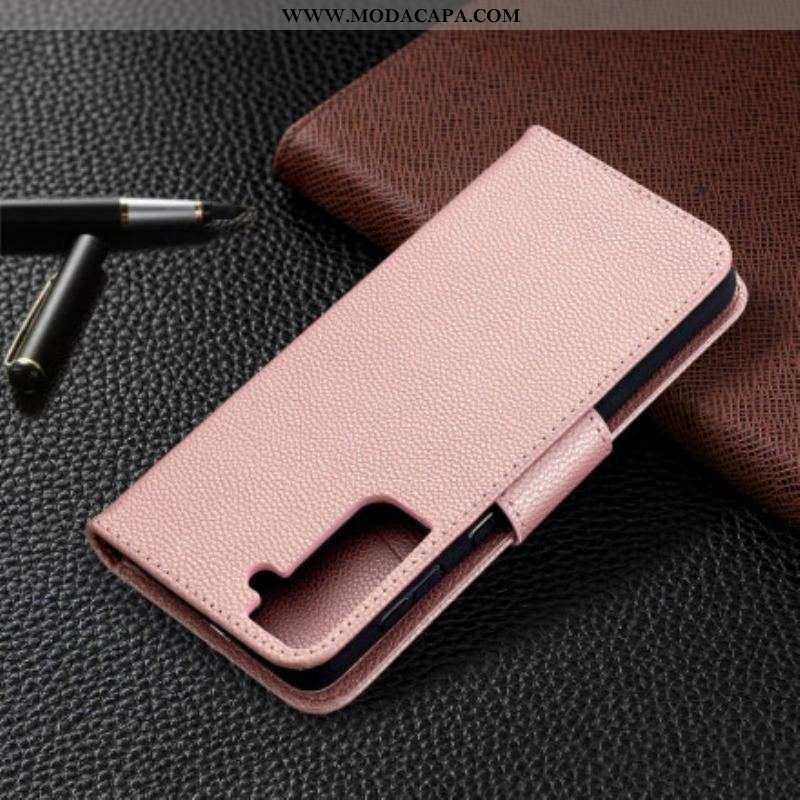 Capa Flip Para Samsung Galaxy S21 Plus 5G De Couro Lichia Rabat Oblíqua