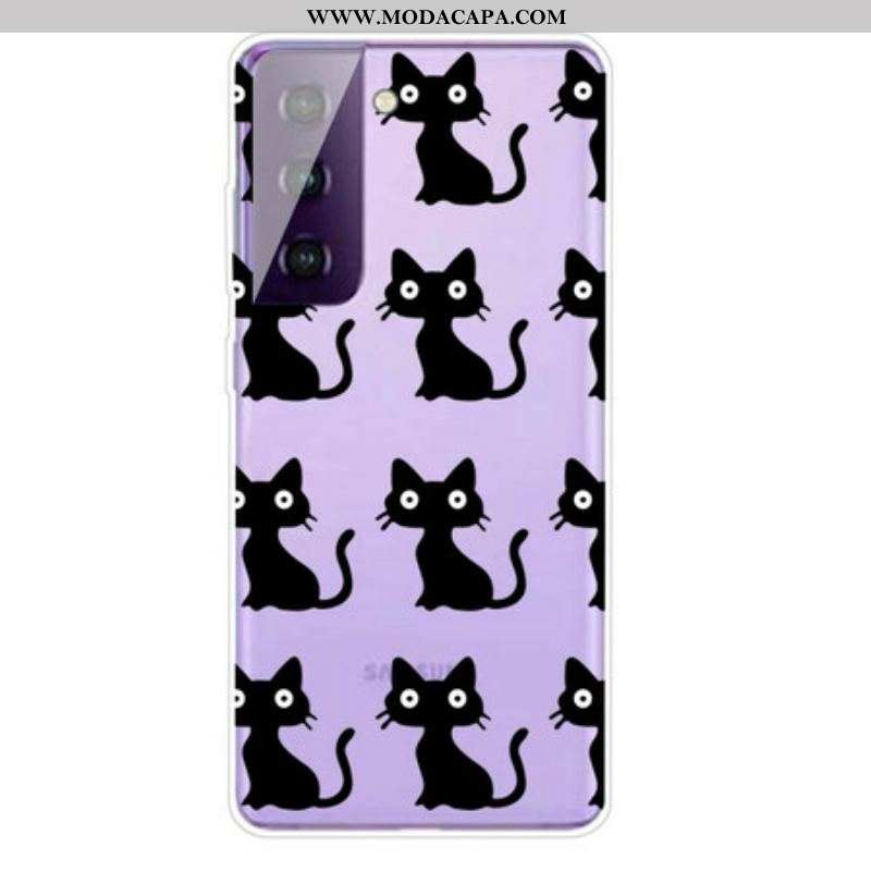 Capa Para Samsung Galaxy S21 Plus 5G Vários Gatos Pretos