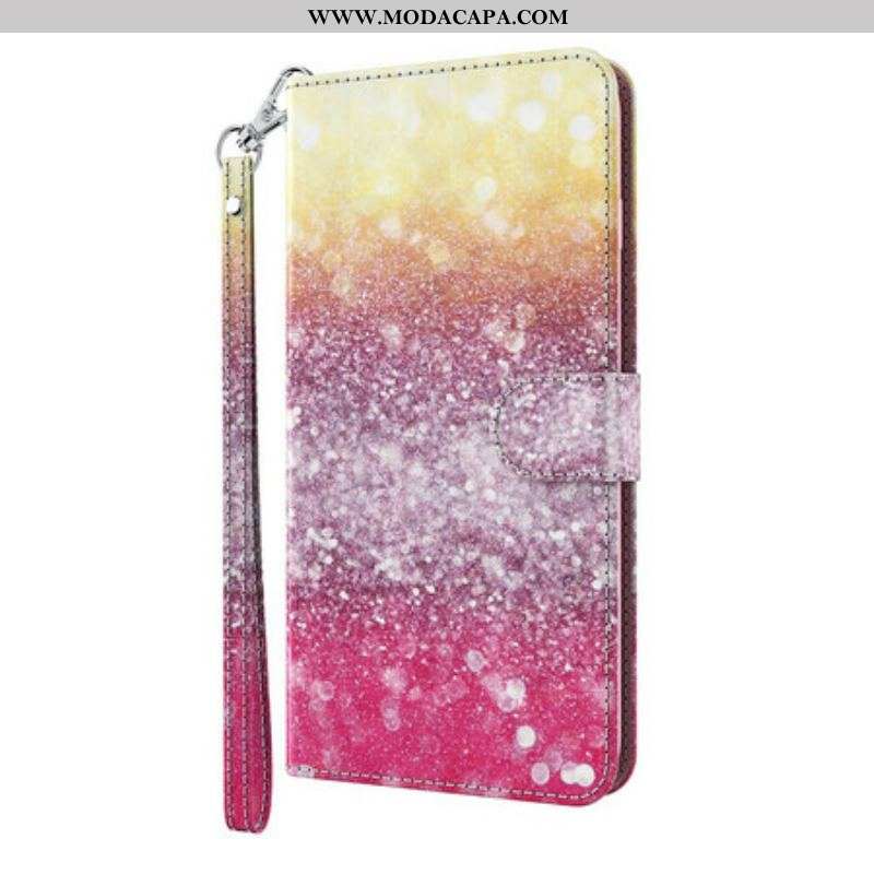 Capa Flip Para Samsung Galaxy S21 Plus 5G Gradiente Glitter Magenta