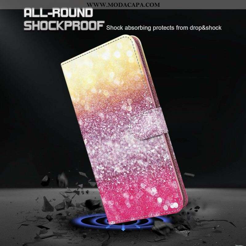 Capa Flip Para Samsung Galaxy S21 Plus 5G Gradiente Glitter Magenta