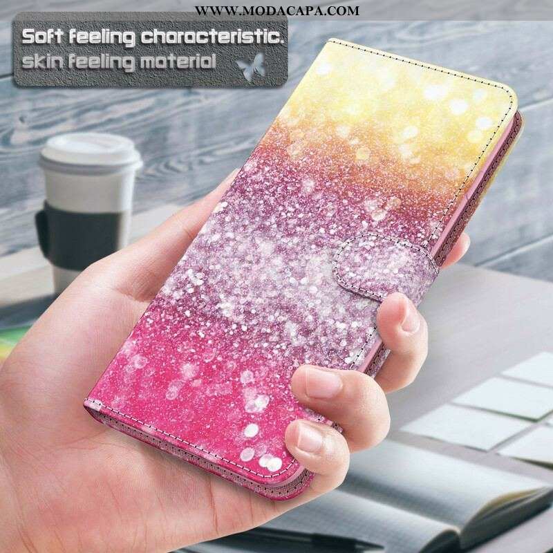 Capa Flip Para Samsung Galaxy S21 Plus 5G Gradiente Glitter Magenta