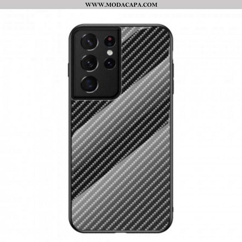 Capa Para Samsung Galaxy S21 Ultra 5G Vidro Temperado De Fibra De Carbono