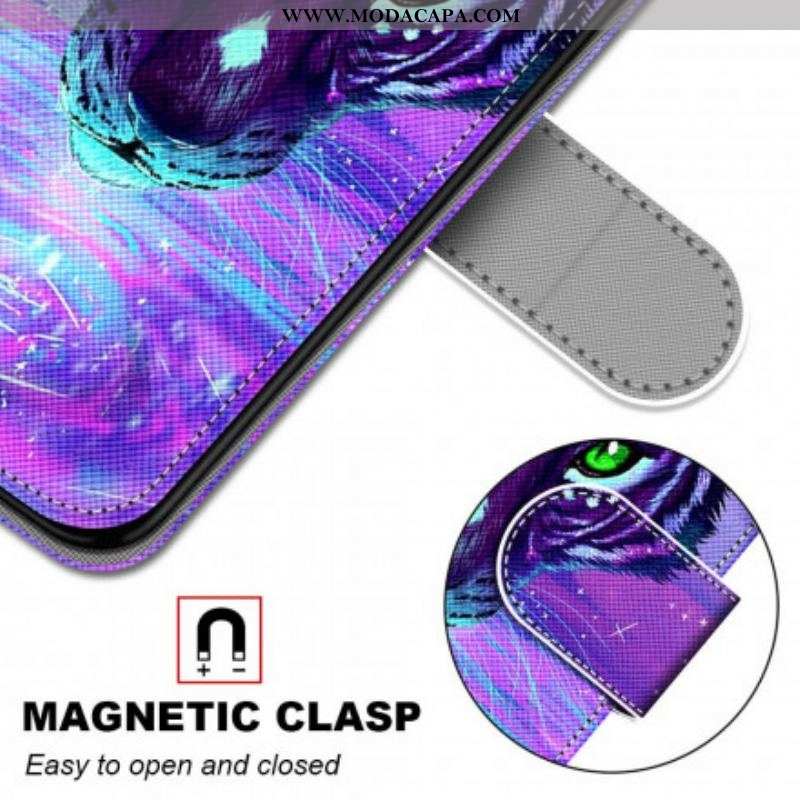 Capa De Couro Para Samsung Galaxy S21 Ultra 5G Felino Mágico