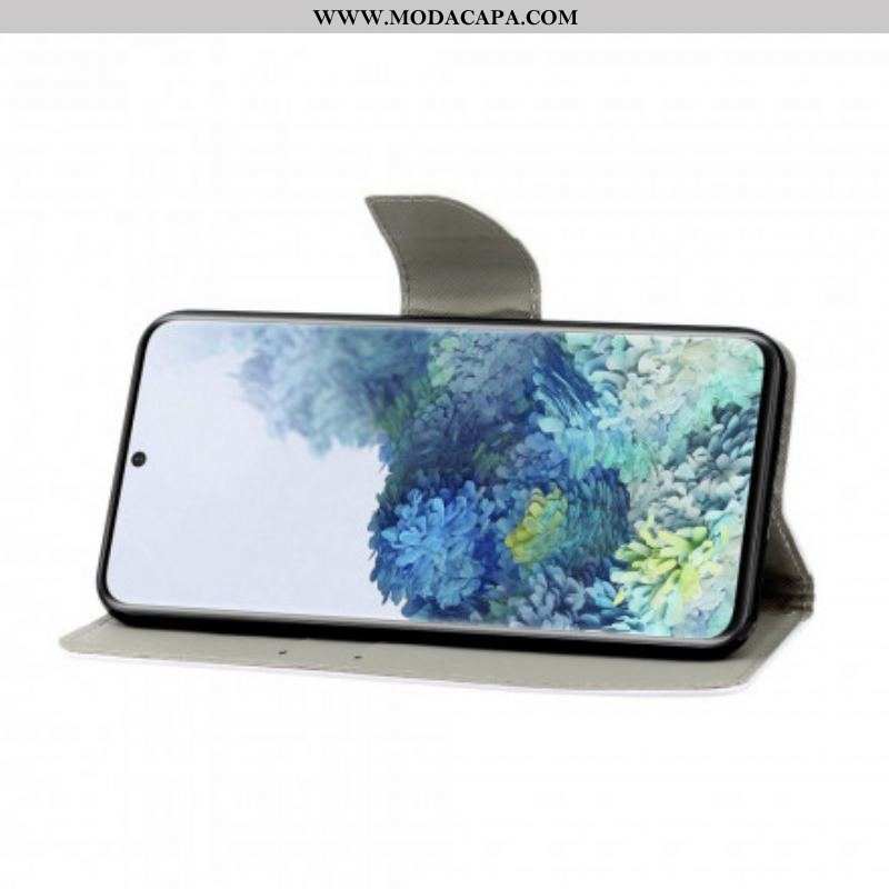 Capa Flip Para Samsung Galaxy S21 Ultra 5G Gato De Olhos Verdes Com Cordão