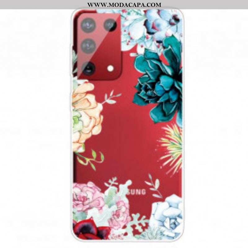 Capa Para Samsung Galaxy S21 Ultra 5G Flores Em Aquarela