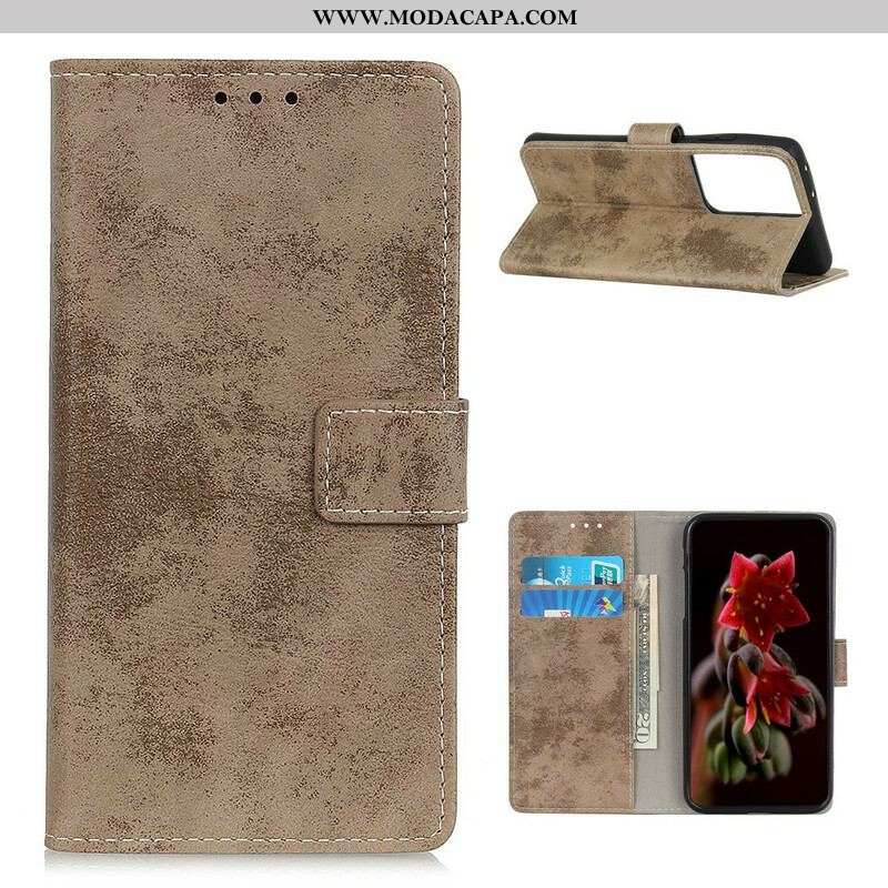 Capa Flip Para Samsung Galaxy S21 Ultra 5G Couro Falso Vintage