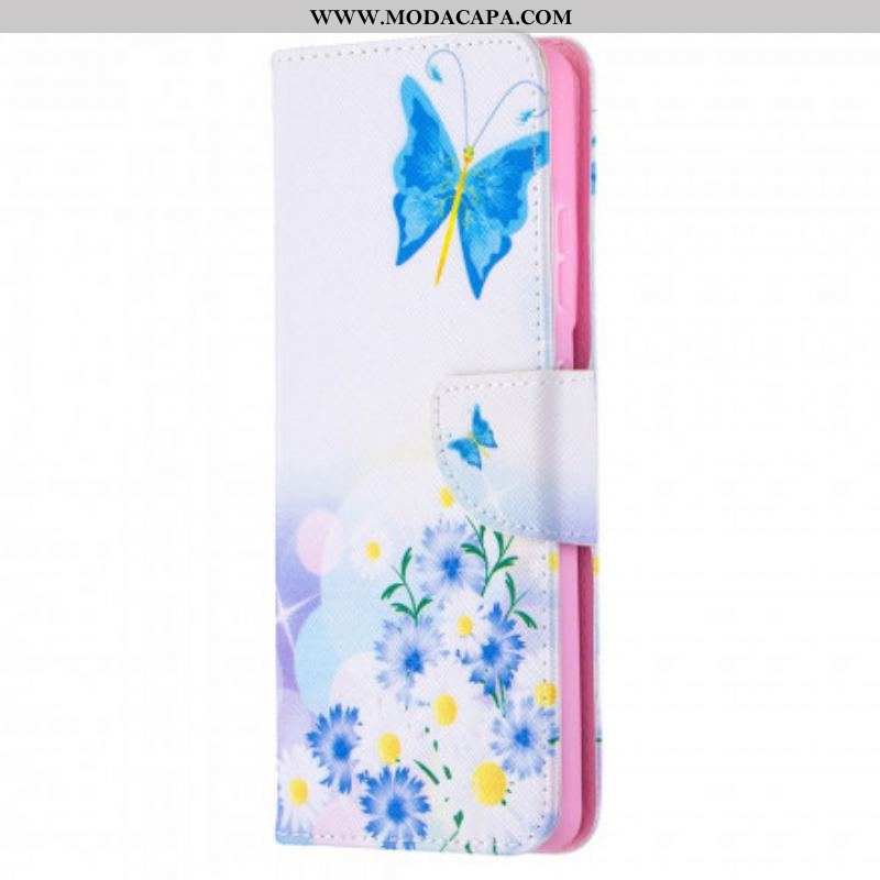 Capa Flip Para Samsung Galaxy S21 Ultra 5G Borboletas E Flores Pintadas