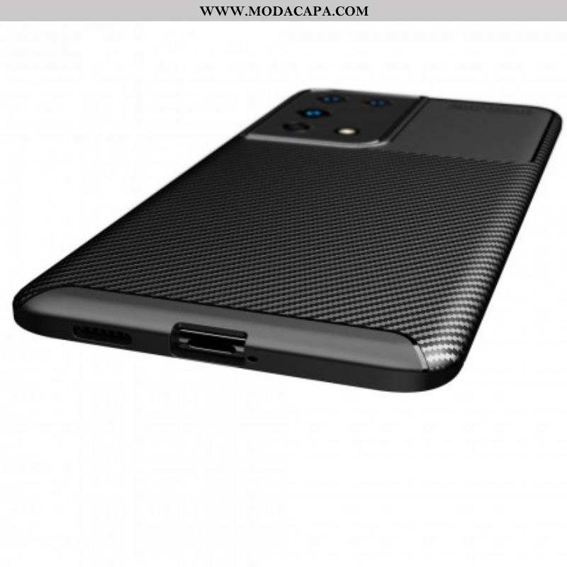 Capa Para Samsung Galaxy S21 Ultra 5G Textura Flexível De Fibra De Carbono