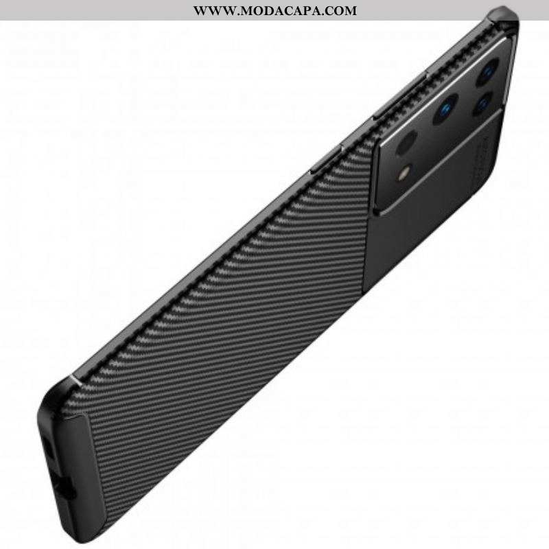 Capa Para Samsung Galaxy S21 Ultra 5G Textura Flexível De Fibra De Carbono