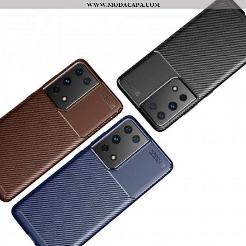 Capa Para Samsung Galaxy S21 Ultra 5G Textura Flexível De Fibra De Carbono