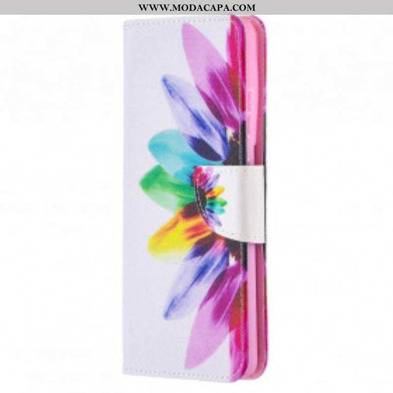 Capa De Couro Para Samsung Galaxy S21 Ultra 5G Flor Aquarela