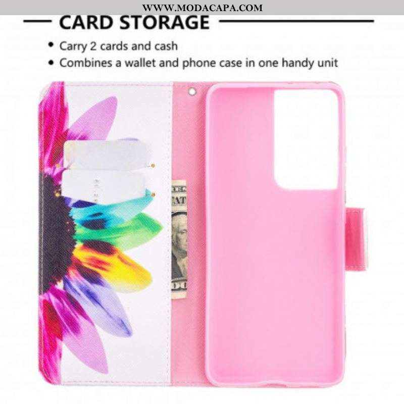 Capa De Couro Para Samsung Galaxy S21 Ultra 5G Flor Aquarela