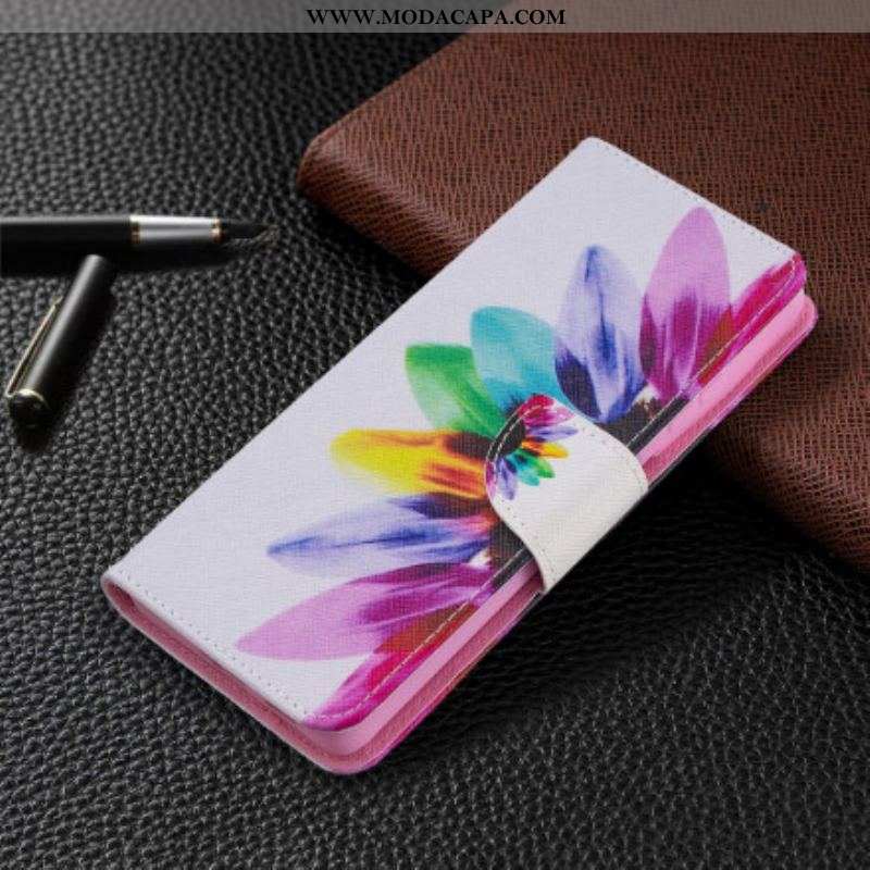 Capa De Couro Para Samsung Galaxy S21 Ultra 5G Flor Aquarela