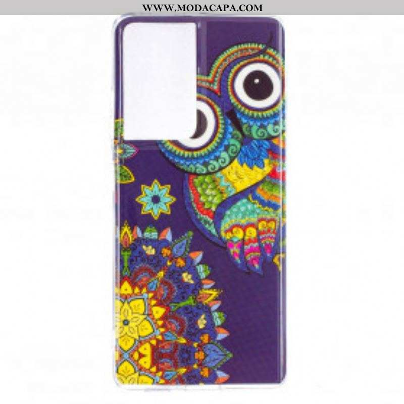 Capa Para Samsung Galaxy S21 Ultra 5G Mandala Coruja Fluorescente