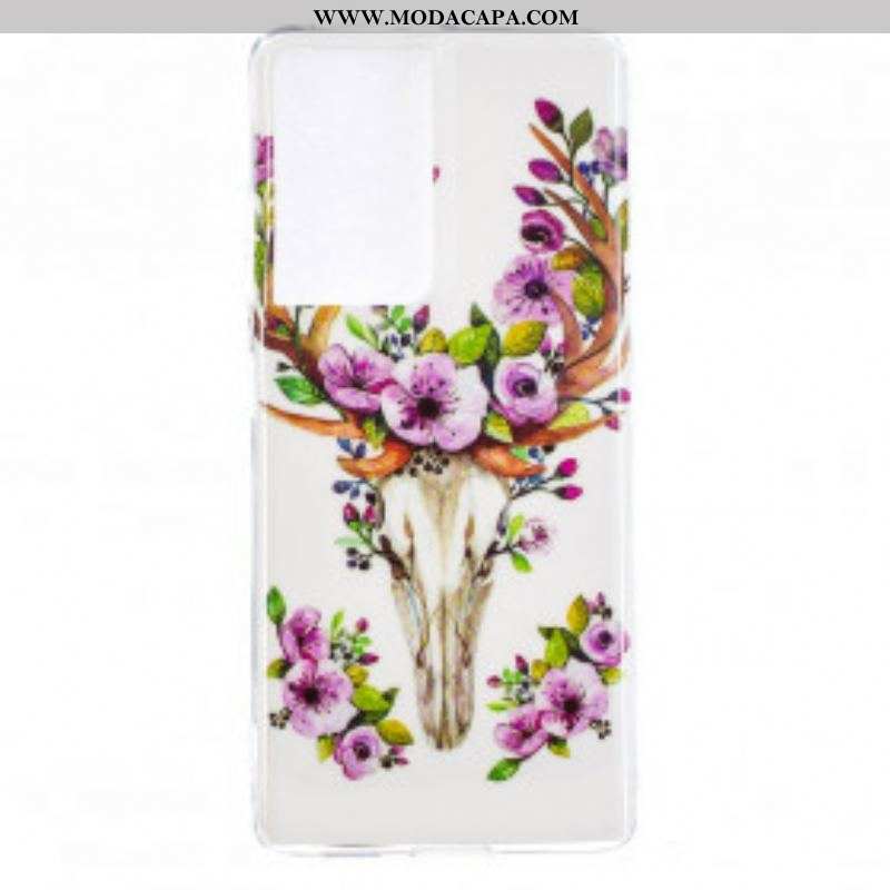 Capa Para Samsung Galaxy S21 Ultra 5G Alce Floral Fluorescente