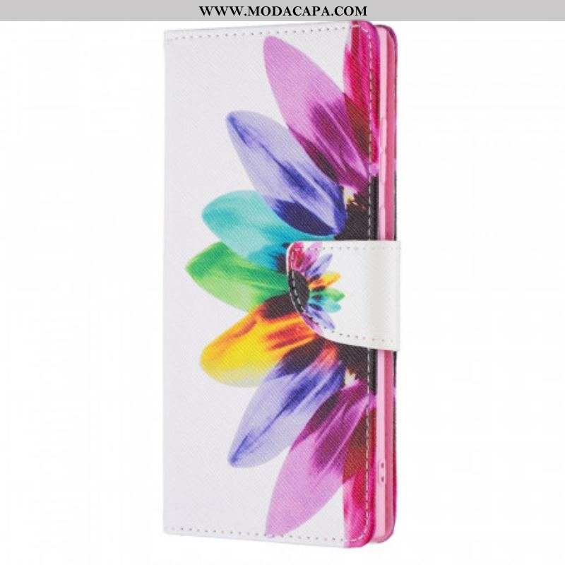 Capa Flip Para Samsung Galaxy S21 Ultra 5G Flor Aquarela