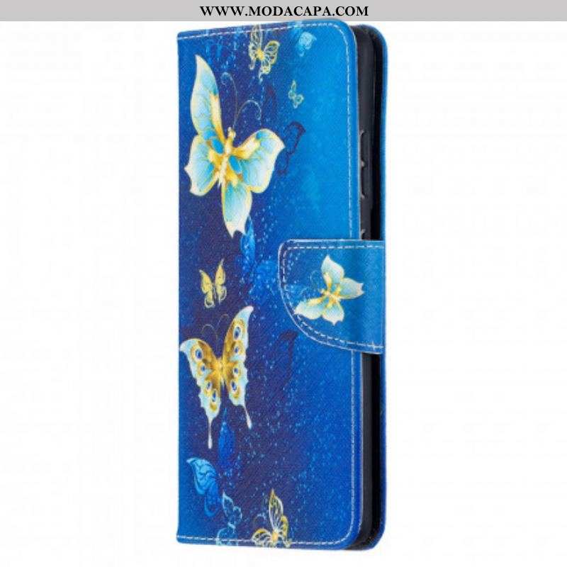 Capa Folio Para Samsung Galaxy S21 Ultra 5G Borboletas Reis