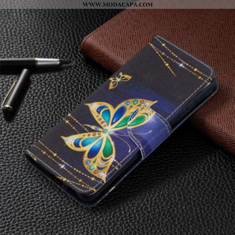 Capa Folio Para Samsung Galaxy S21 Ultra 5G Borboletas Reis
