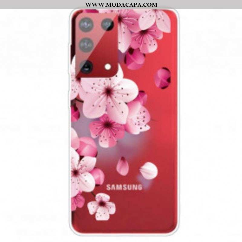 Capa De Celular Para Samsung Galaxy S21 Ultra 5G Pequenas Flores Cor De Rosa