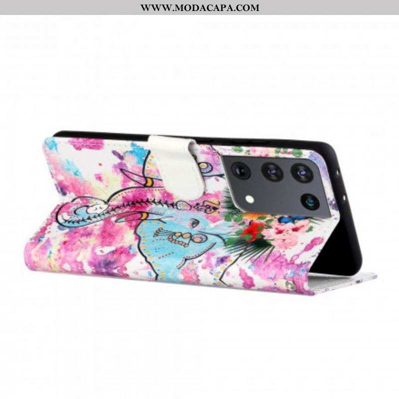 Capa Flip Para Samsung Galaxy S21 Ultra 5G Rei Elefante