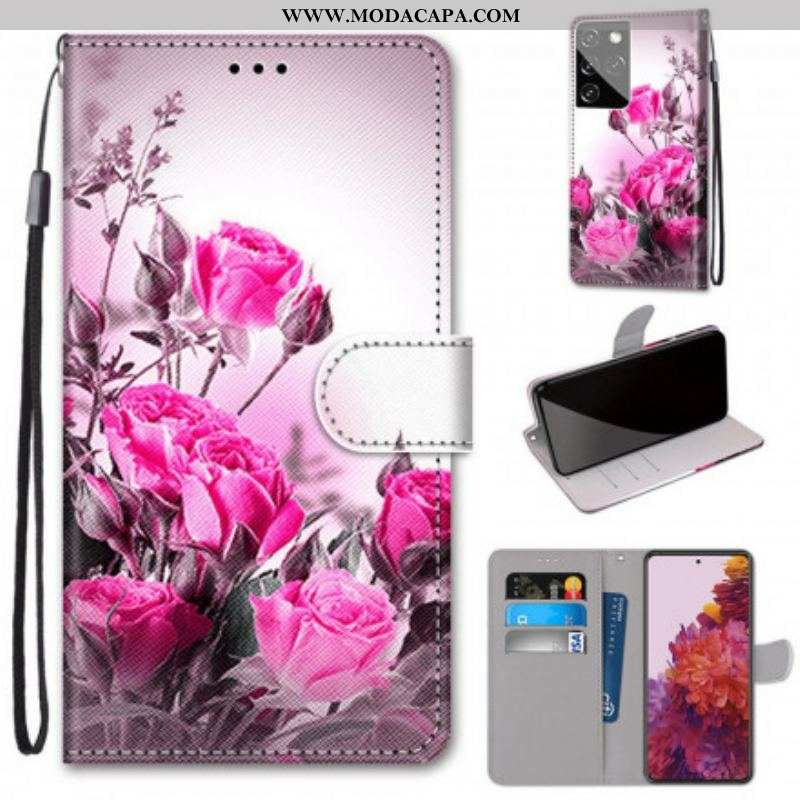 Capa De Couro Para Samsung Galaxy S21 Ultra 5G Flores Mágicas