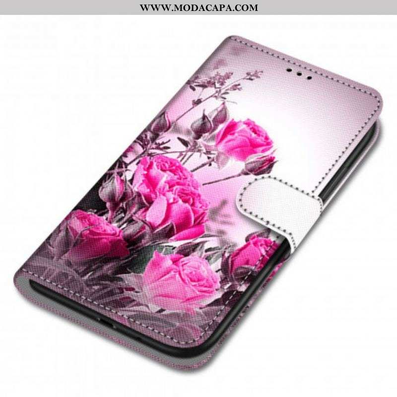 Capa De Couro Para Samsung Galaxy S21 Ultra 5G Flores Mágicas