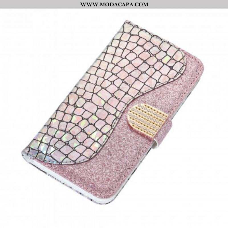 Capa Em Pele Para Samsung Galaxy S21 Ultra 5G Diamantes De Crocodilo