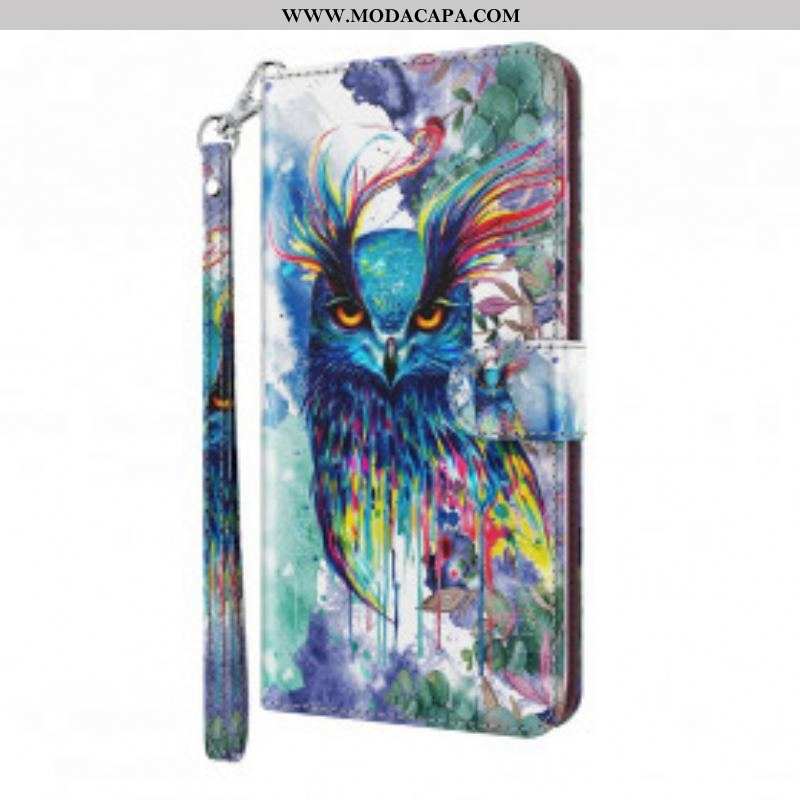 Capa De Couro Para Samsung Galaxy S21 Ultra 5G Pássaro Aquarela