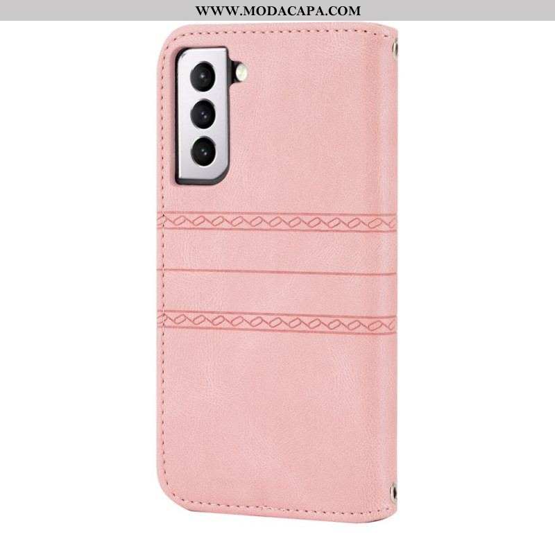 Capa Flip Para Samsung Galaxy S22 5G Costuras De Renda