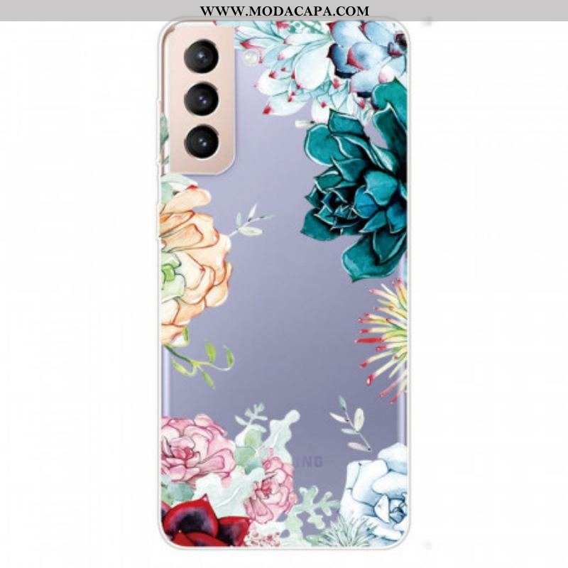 Capa Para Samsung Galaxy S22 5G Flores Em Aquarela Sem Costura