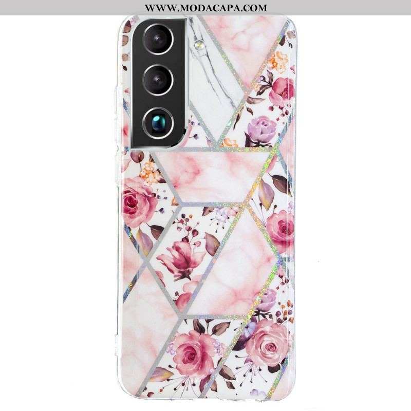 Capa Para Samsung Galaxy S22 5G Flores Em Mármore