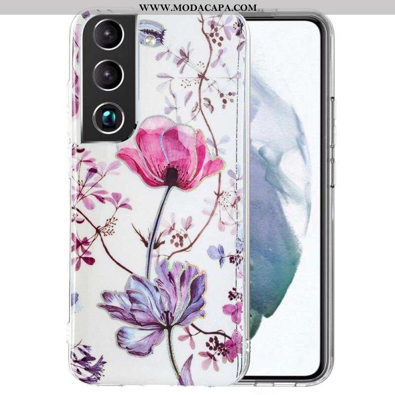 Capa Para Samsung Galaxy S22 5G Flores Em Mármore