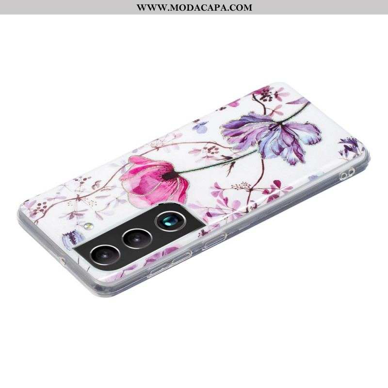 Capa Para Samsung Galaxy S22 5G Flores Em Mármore