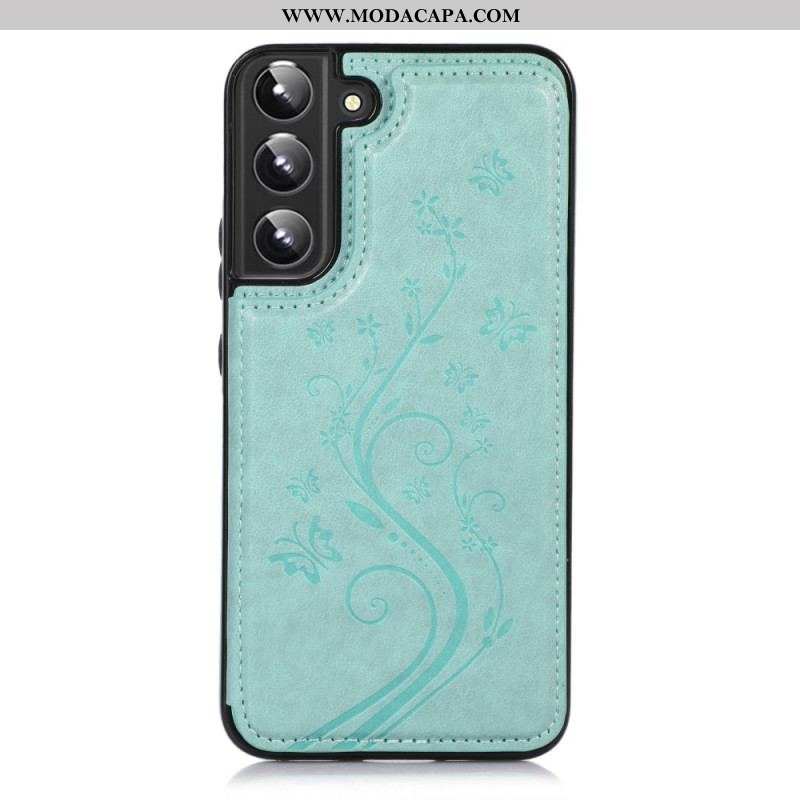 Capa Para Samsung Galaxy S22 5G Porta-cartões De Couro Sintético Suporte De Flores