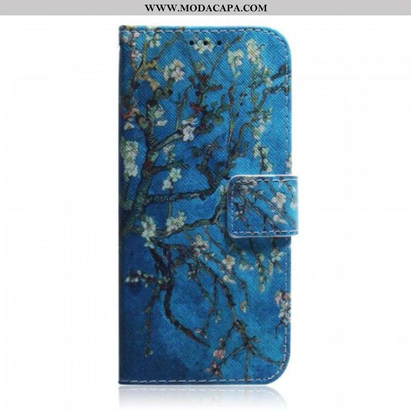 Capa Em Pele Para Samsung Galaxy S22 5G Ramo De Árvore Florido