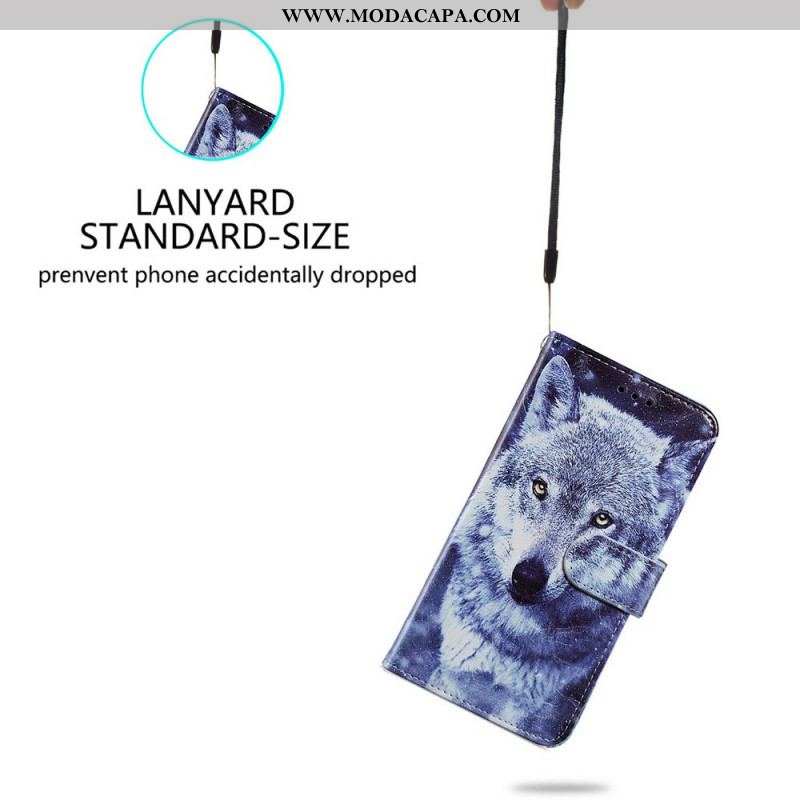 Capa De Couro Para Samsung Galaxy S22 Plus 5G Lindos Lobos Com Cordão