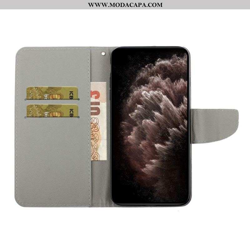 Capa Flip Para Samsung Galaxy S22 Plus 5G Borboletas E Cordão