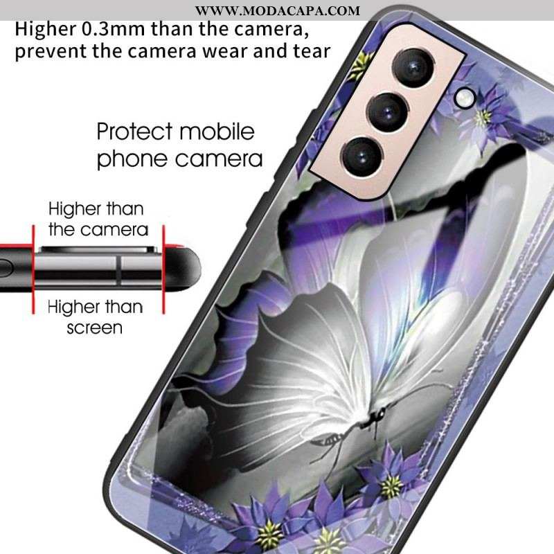 Capa Para Samsung Galaxy S22 Plus 5G Vidro Temperado Borboleta Roxa