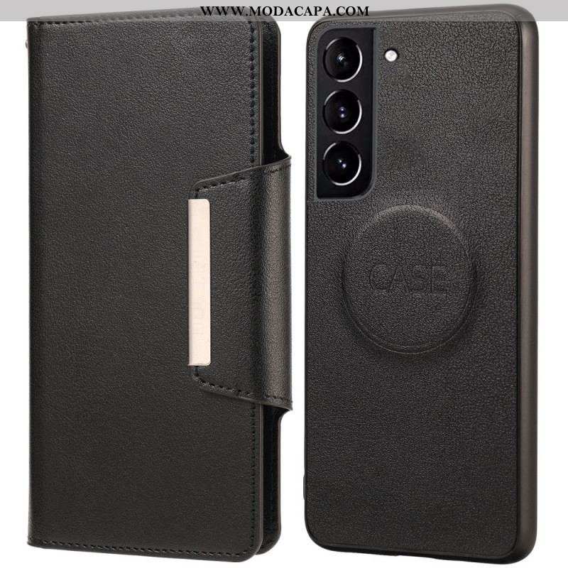 Capa De Celular Capa Em Pele Para Samsung Galaxy S22 Plus 5G Fecho De Prata Destacável