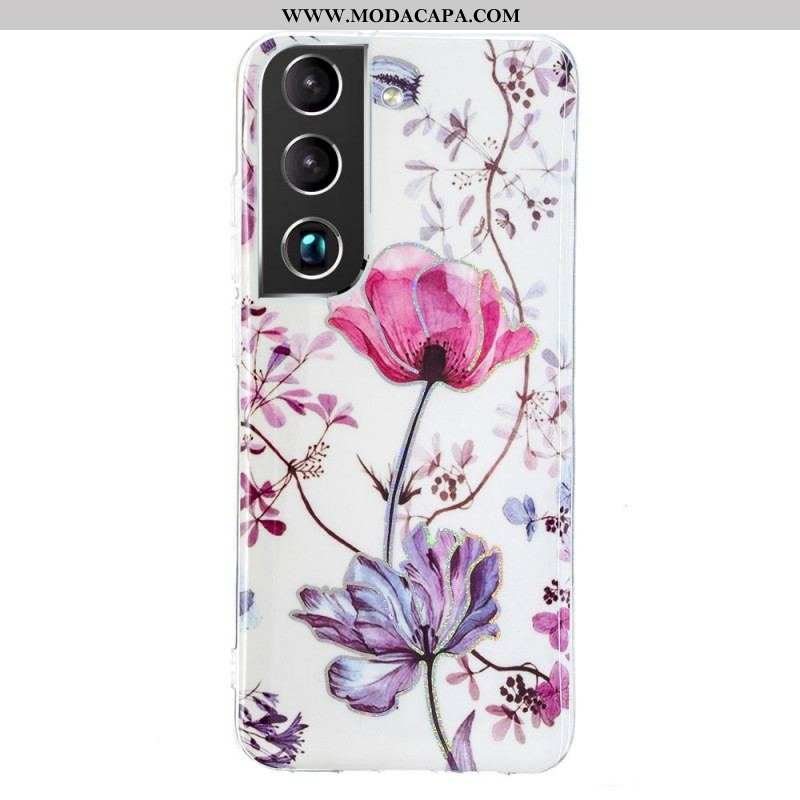 Capa Para Samsung Galaxy S22 Plus 5G Flores Em Mármore