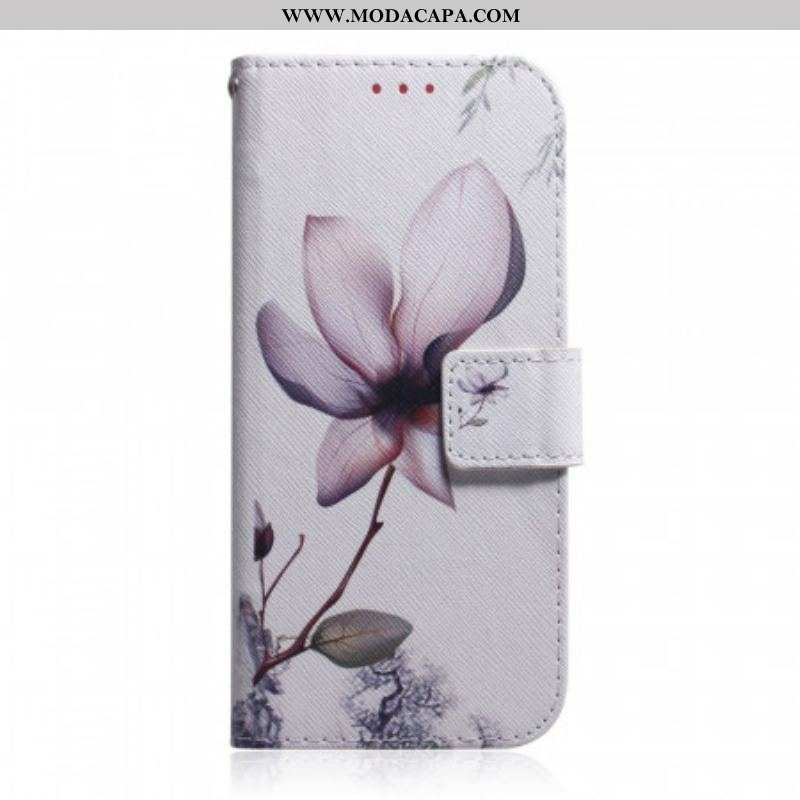 Capa Folio Para Samsung Galaxy S22 Plus 5G Flor Rosa Empoeirado