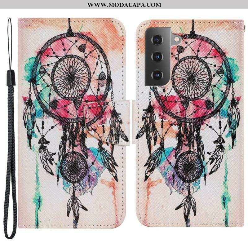 Capa Flip Para Samsung Galaxy S22 Plus 5G Aquarela Apanhador De Sonhos