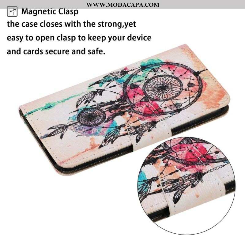 Capa Flip Para Samsung Galaxy S22 Plus 5G Aquarela Apanhador De Sonhos