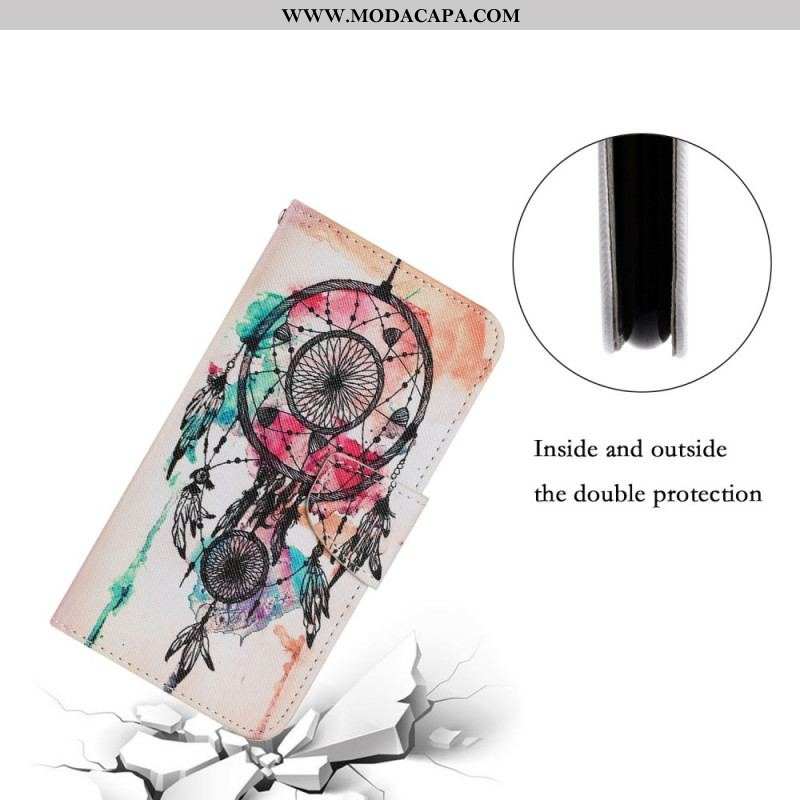 Capa Flip Para Samsung Galaxy S22 Plus 5G Aquarela Apanhador De Sonhos