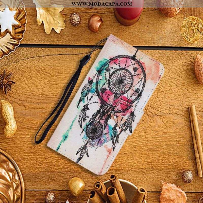 Capa Flip Para Samsung Galaxy S22 Plus 5G Aquarela Apanhador De Sonhos