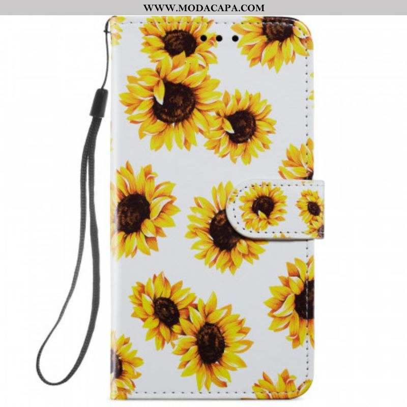 Capa Em Pele Para Samsung Galaxy S22 Plus 5G Girassóis