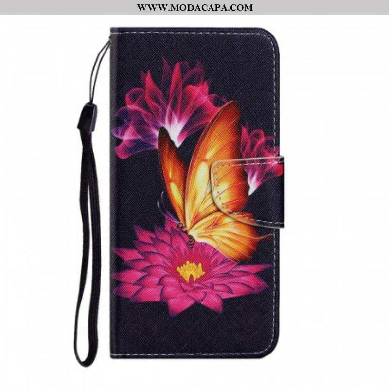 Capa Flip Para Samsung Galaxy S22 Plus 5G Borboleta E Lótus