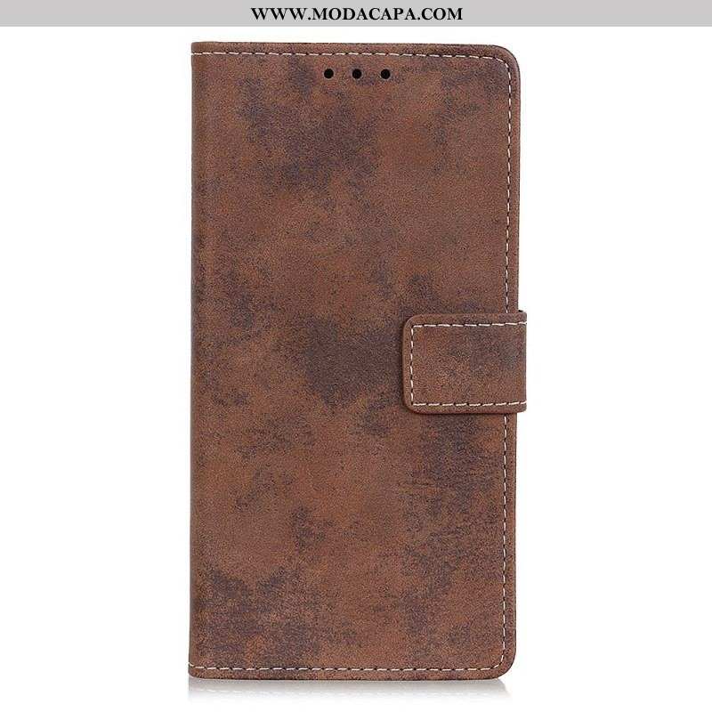 Capa De Couro Para Samsung Galaxy S22 Plus 5G Efeito Couro Vintage