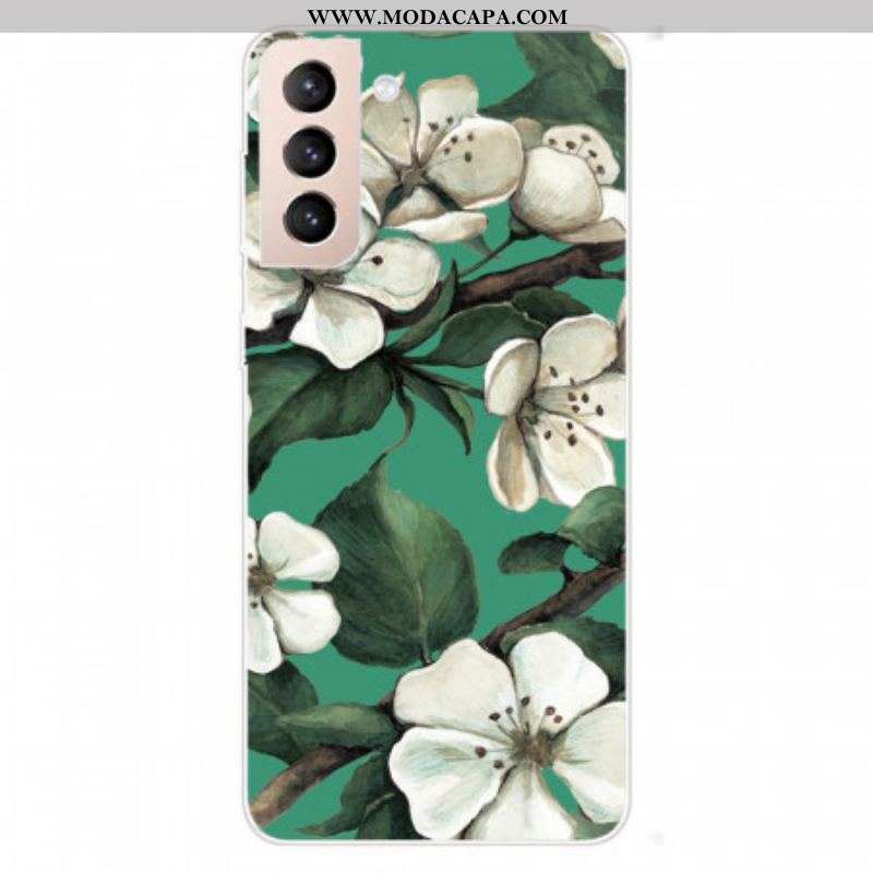 Capa Para Samsung Galaxy S22 Plus 5G Flores Brancas Pintadas